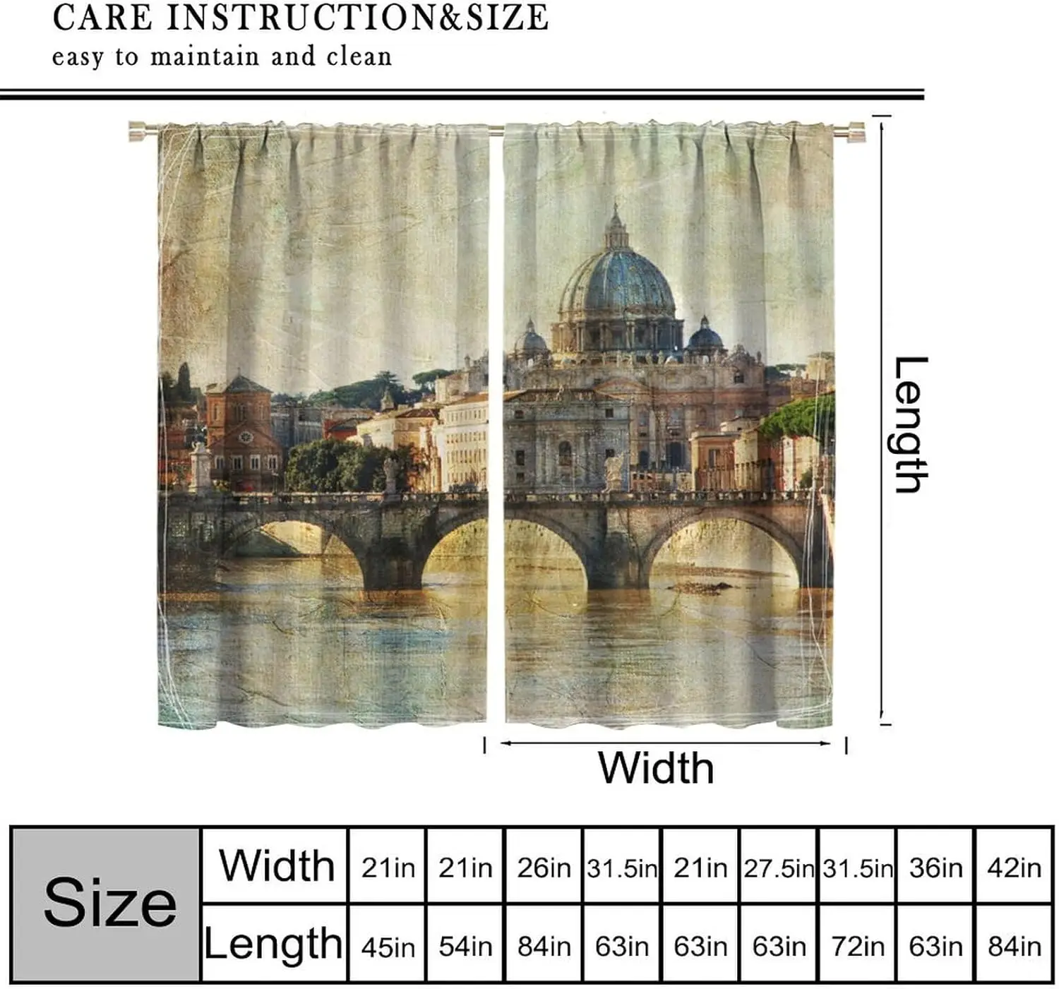 Vintage Roman Landscape Curtains, 2 Panels European Town Scenery Drapes for Home Decor