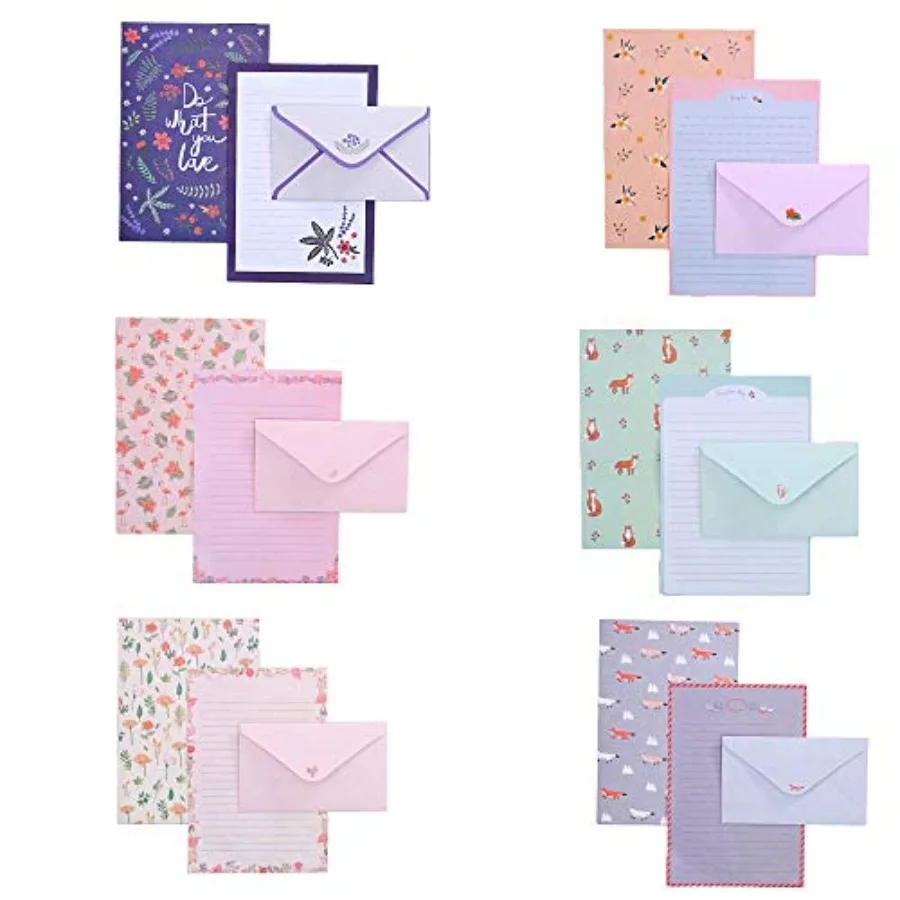 

36 Pcs Lovely Letter Paper Lined Stationery Set with 18 Pcs Envelopes for Office Home School Writing Paper in Multiple Colors a