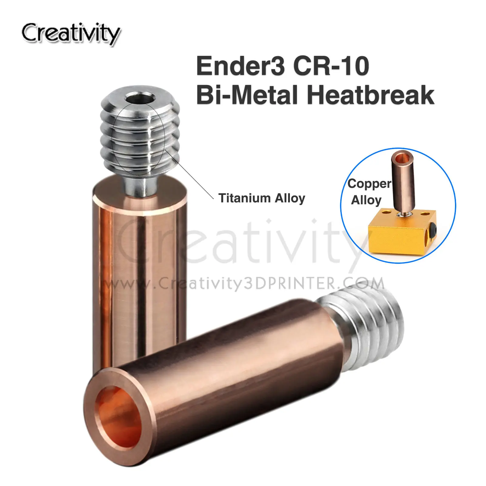 1/2PCS Ender 3 CR 10 Throat Titanium alloy Bi-Metal Heatbreak For Ender-3 Ender 5 CR10 CR-10S 1.75mm Filament Smooth Heat break