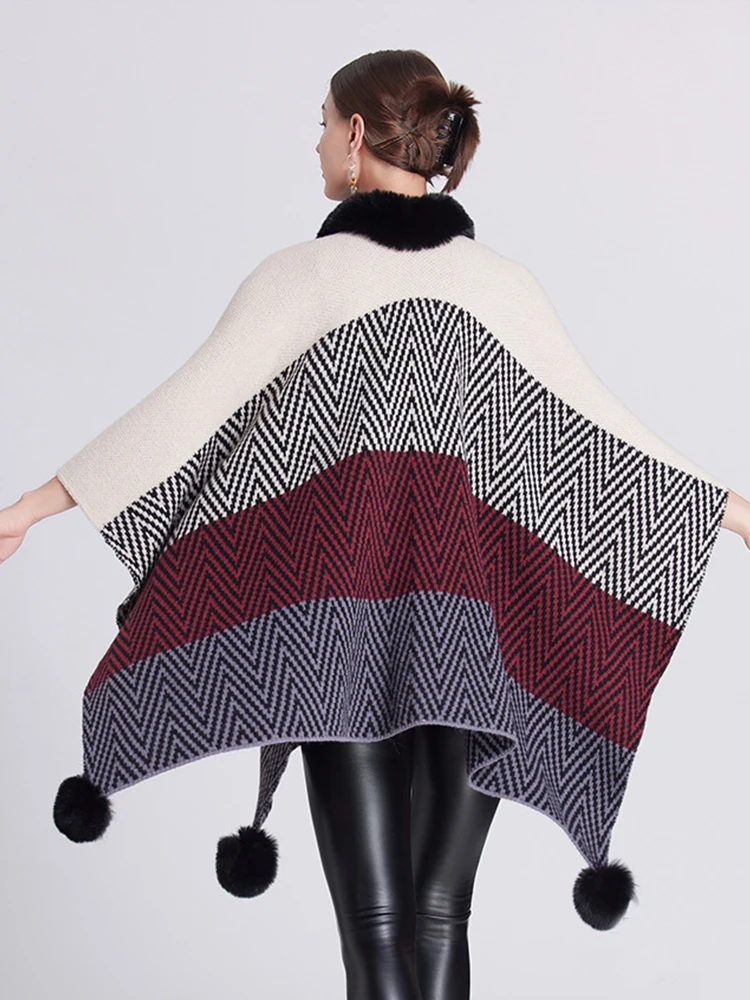 Winter Women Scarf Layers Poncho Elegant Lady Hairy Striped Print Wraps Shawl Warm Scarve Capa Para Mujer Pashmina Cloak Fashion
