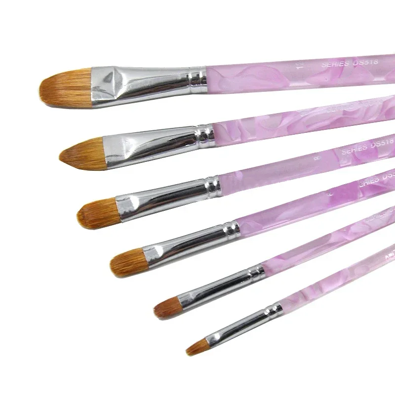 Purple Acrylic Short Rod Mixed Weasel Hair Gouache Brushes Set Brown Hair Watercolor Acrylic 6 Pcs Artist Oil Painting Brushes