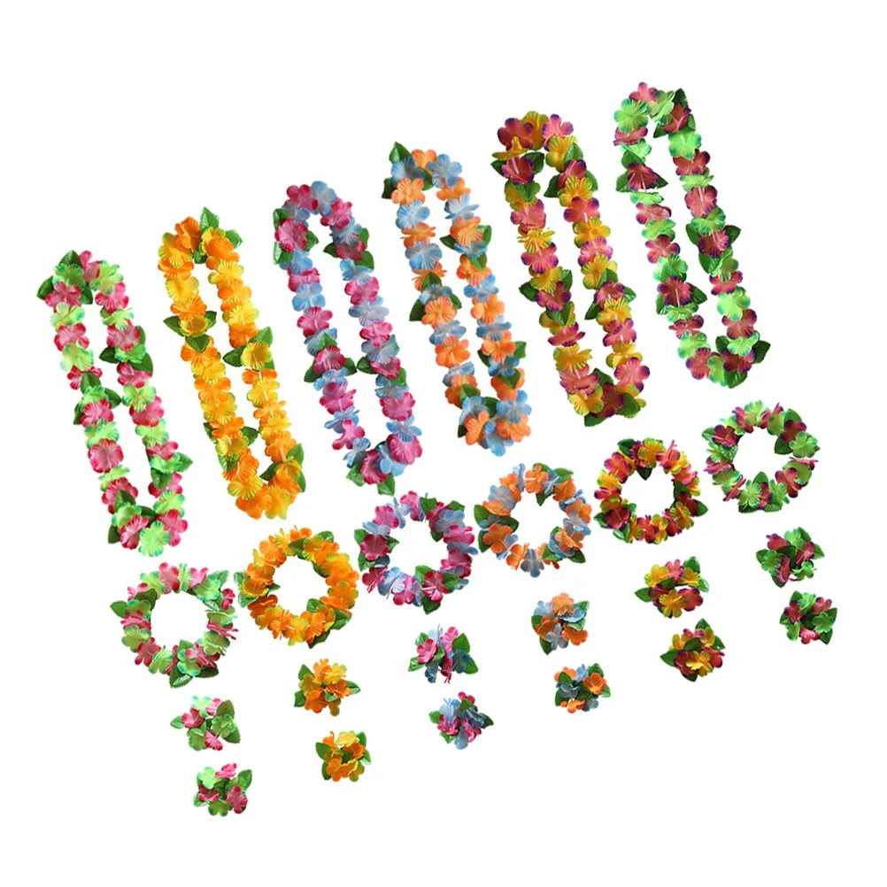 

6Pcs Hawaiian Garland Set Floral Wreath Headband Necklace Bracelets Luau Party Beach Theme Decorations Hawaiian Garland