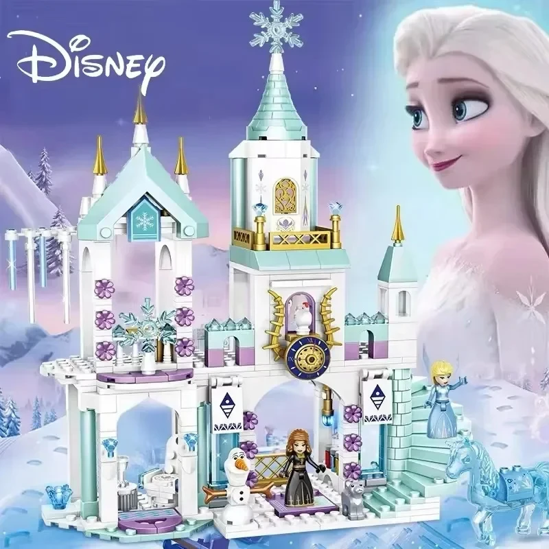 

Disney Frozen Castle Building Blocks Cartoon Figure Peripherals Elsa Anna Assembling Toys Princess Intelligence Toy Child Gifts