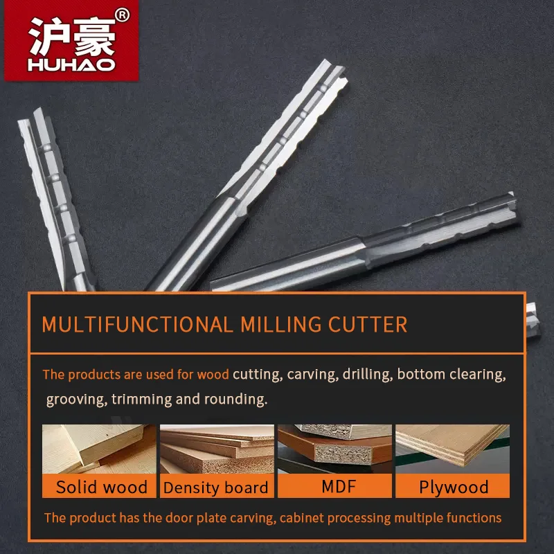 HUHAO 6mm Shank Straight Milling Cutter Wood Router Bits 3 Blade Tungsten Steel Tct Plywood End Mill Carving Woodworking Tools