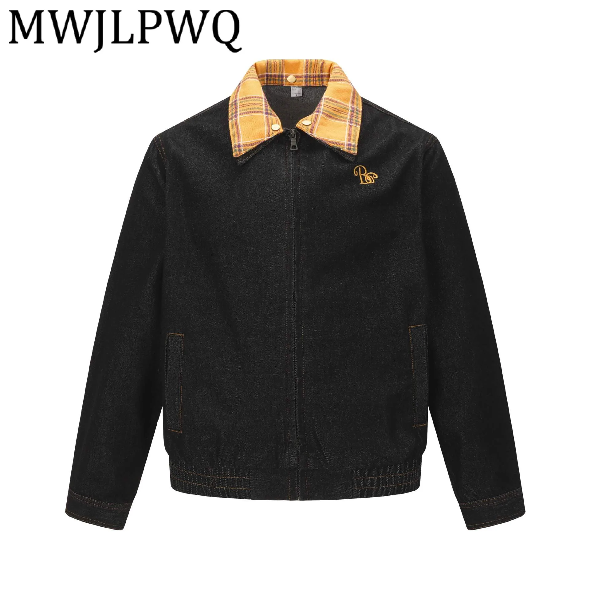 

MWJLPWQ Modish American Style Embroidered Patchwork Design Denim Jacket Male Washed Plaid Lapel Casual Top 2025 Autumn New 21489