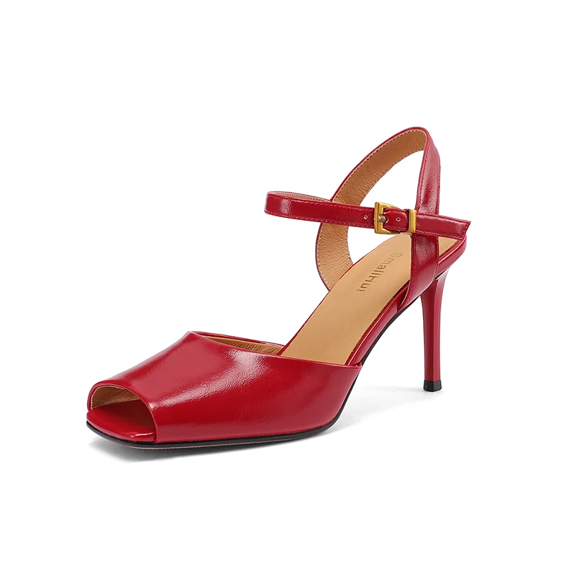Sandales à bout ouvert tendance SmallHut Nouveauté 2026 pour femme, talons hauts fins, noires et rou