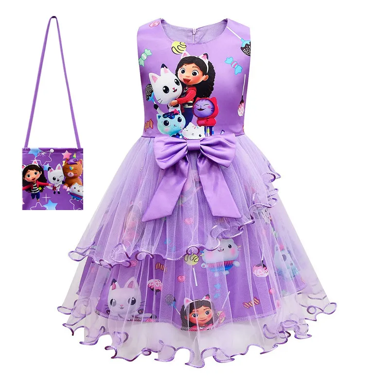 Summer Girls Dress Short Sleeve gabby\'s D-dollhouse Princess Gabby Cat Mesh Tutu Skirt Children\'s Birthday Party Cosplay Dress