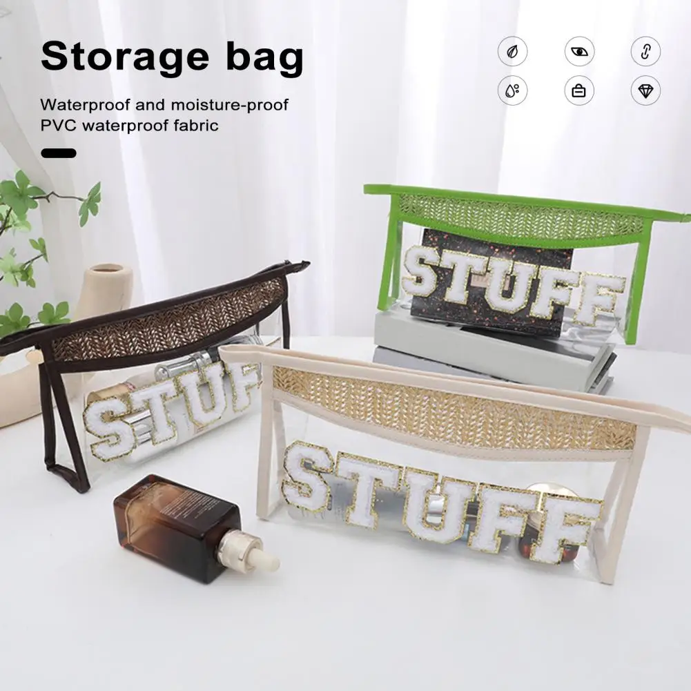 Borsa portaoggetti borsa portaoggetti trasparente capacità borsa cosmetica intrecciata in paglia trasparente con impermeabile antimacchia per