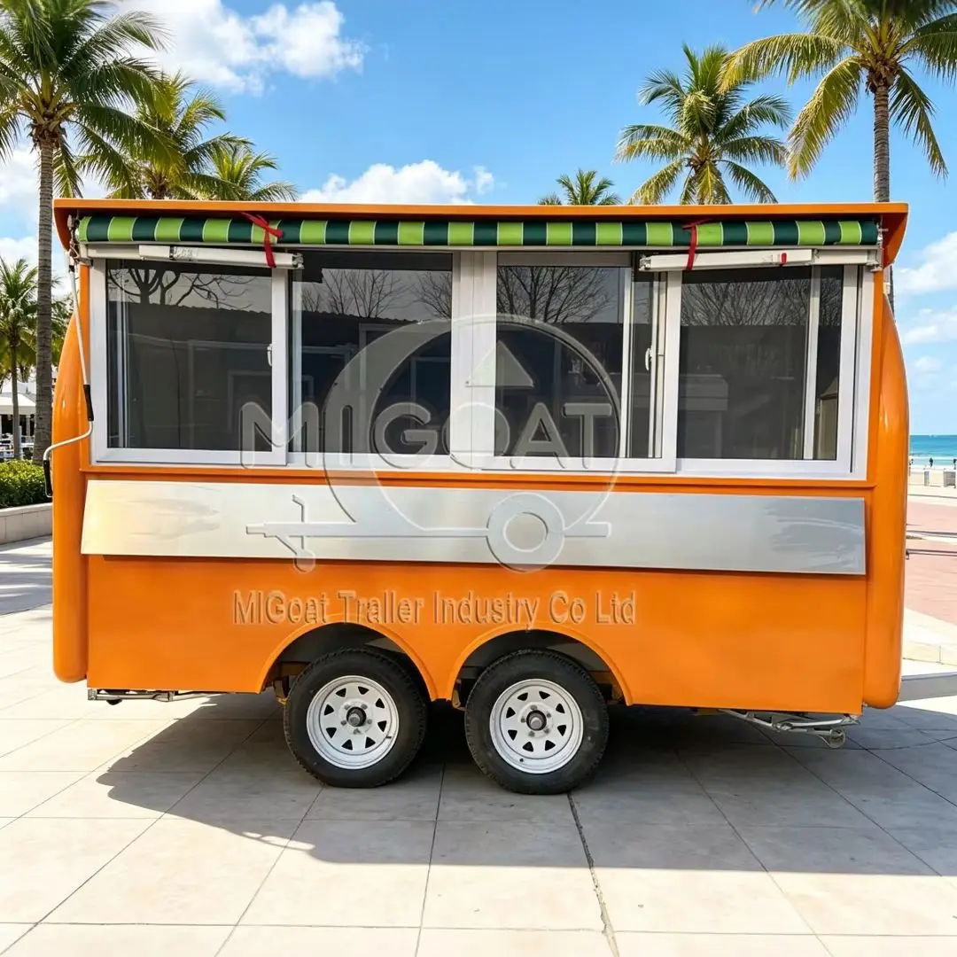 Orange Mobile Food Trailer with Awning Commercial Fast Food Truck for Street Vending Ideal for Business Travel And Camping