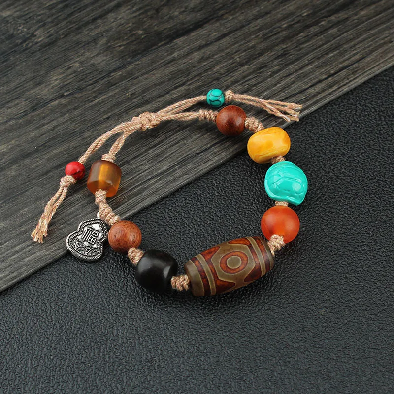 DIY accessories Tibetan natural agate dzi bead bracelet, color beaded bracelet, niche high-end jewelry, versatile retro jewelry