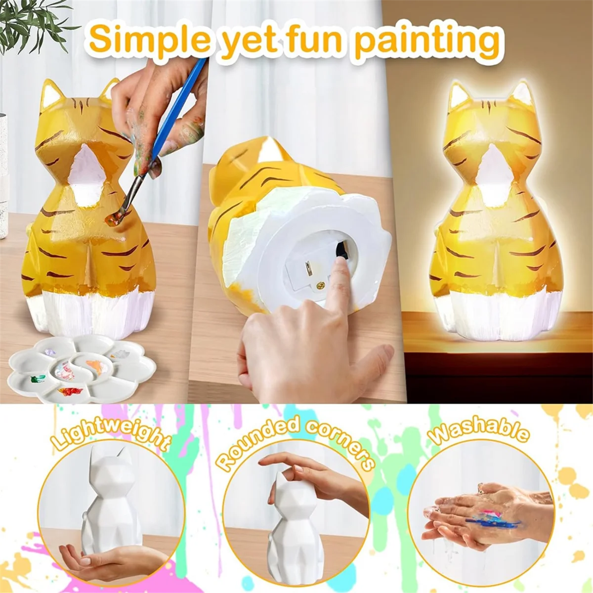 DIY Cat Crafts Night Light Kit, seu próprio gato, Pintura Artes e Ofícios, Adequado para Arte Suprimentos, Presentes de Aniversário