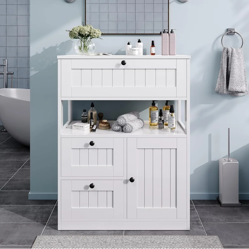 خزانة أرضية حمام معاصرة ذات 3 أدراج مع أرفف قابلة للتعديل للتخزين والتنظيم #3