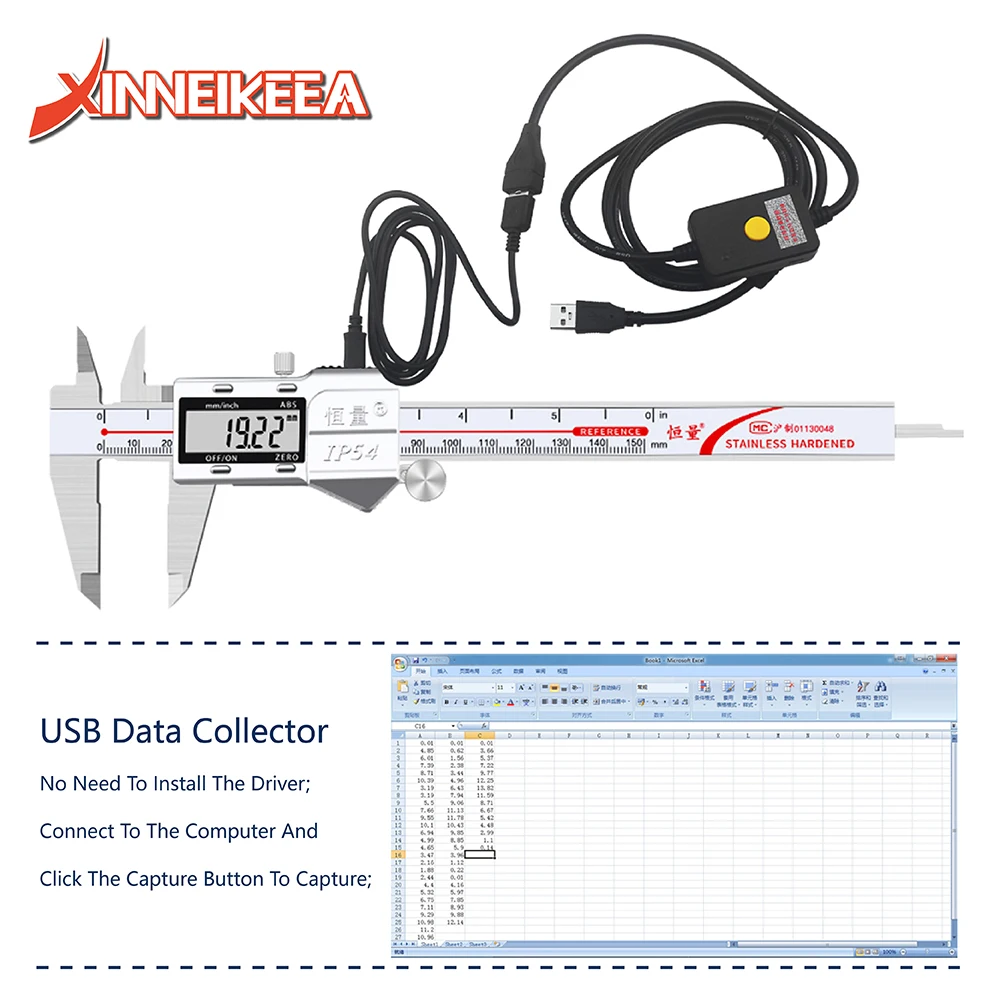 New USB Data Cable Collector Ip54 Metal Shell Digital Caliper Specification 0-150mm 0-200mm 0-300mm Electronic Caliper