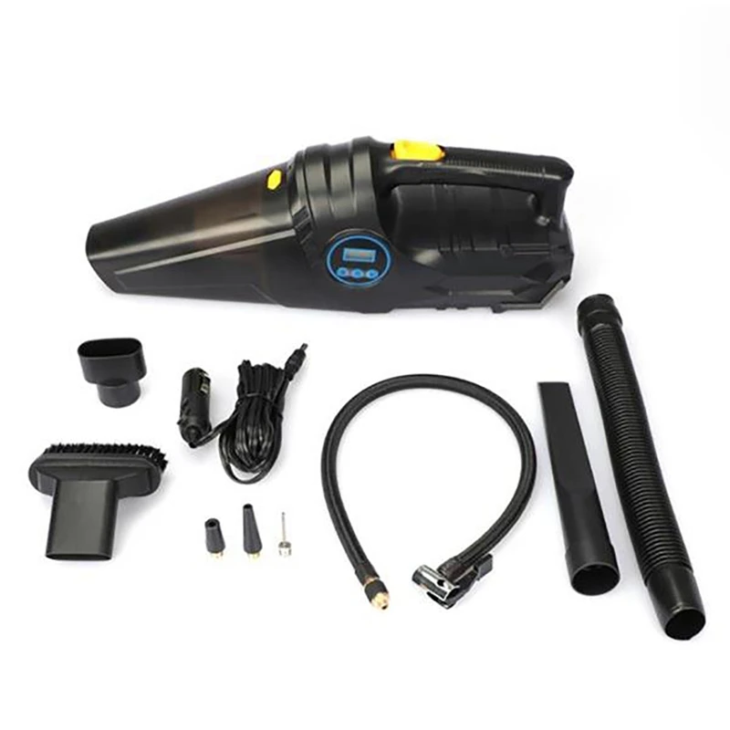 4 In 1 Wired Air Compressor Car Vacuum Cleaner, 120W 6000PA Digital Tire Inflator Pump Handheld Car Vacuum Auto Shut Off