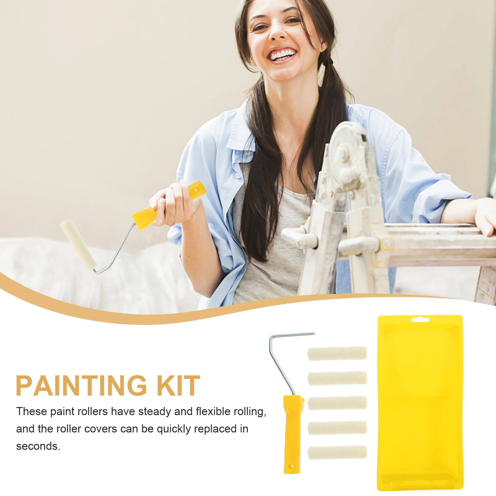 

1 комплект, 4-дюймовый комплект валиков для краски, держатель, лоток для украшения настенного шкафа, легкий домашний рисунок «сделай сам», пол, потолок