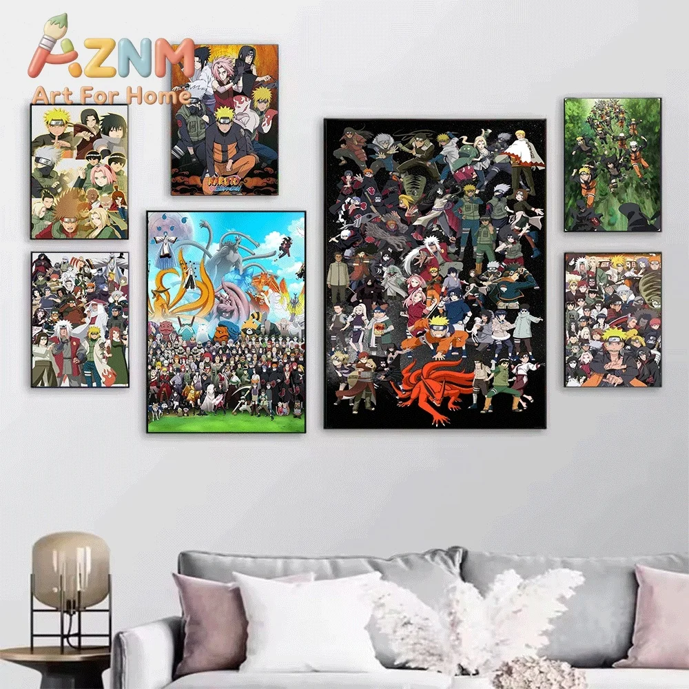 Anime Naruto Canvas Wall Art All Naruto Characters Group Portrait Poster Unframed Canvas Painting Bedroom Living Room Home Wal