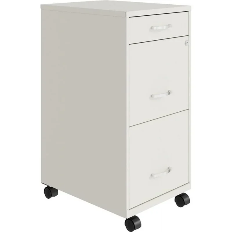 3 Drawer Metal Mobile File Cabinet with Lock, Letter Size, White, Partially Assembled