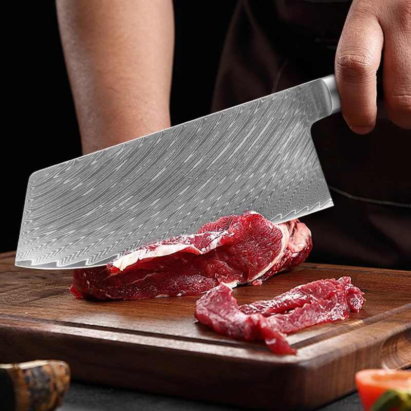 1-8 Pcs Kitchen Knives-Set Damascus Steel Chef Knife Cleaver Paring Bread Knife Blue Resin Handle set