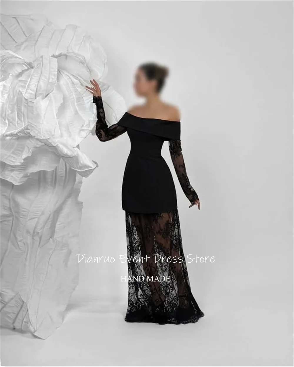 Dianruo فساتين سهرة أنيقة مكشوفة الكتف على شكل حرف A فساتين حفلات مزينة بالدانتيل لضيوف الزفاف حسب الطلب