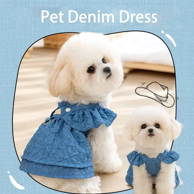 Luxury Jacquard Dog Dress for Small Dogs Cats Girl, Ruffles Sleeve Puppy Princess Strap Skirts Spring Summer Clothes Pet Apparel