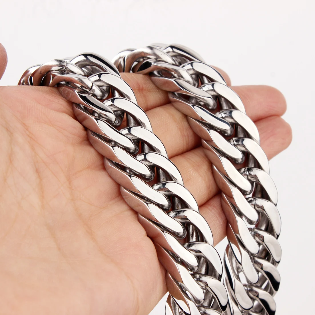 10/12/14/17mm wide Heavy Polished 316L Stainless Steel Curb Cuban Chain Necklace for Men Boys Waterproof Jewelry Gift