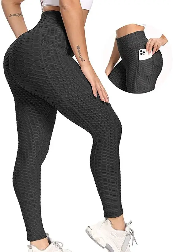 Sexy geraffte Butt Lift Leggings mit Taschen-Anti-Cellulite Yoga hosen Fitness Gym Sportswear