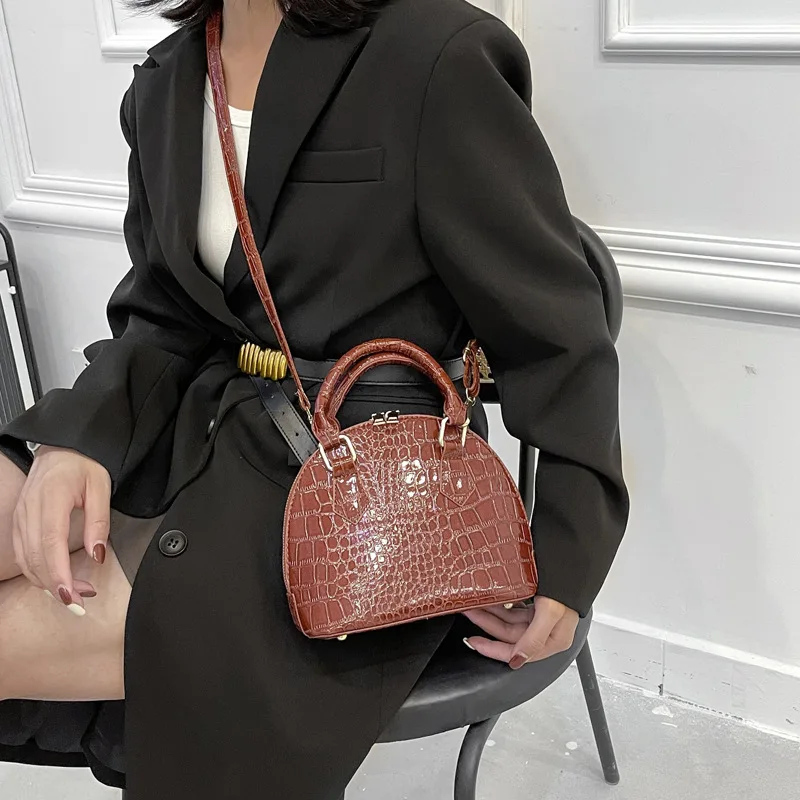 Vintage Female Shoulder Bags For Women PU Leather Crocodile Pattern Crossbody Bag Small Shell Bag All Match Lady Handbags Purse