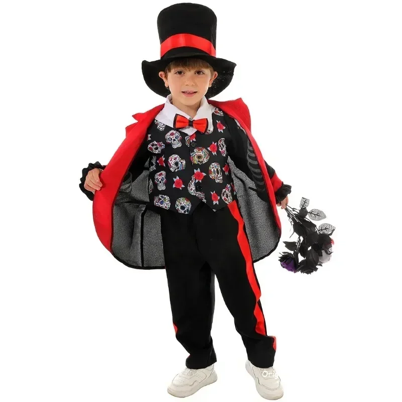 Deluxe Children's Day of the Dead Skeleton Cosplay Costume Mexican Boys Girls Halloween Carnival Easter Purim Fancy Dress S-XL