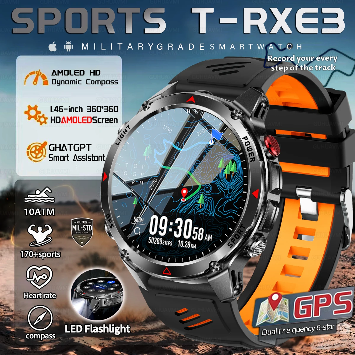 

2025 Новые глобальные GPS спортивные умные часы T-REX3 Отслеживание на открытом воздухе GPS трекер плавания Компас Высотомер 10ATM Спортивные браслеты