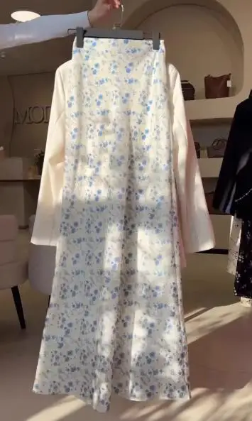 

Two Piece Set Women Outfit 2025 Spring Long Sleeved Notched Collar Elegant Suit Jacket & High Waist Hip Hugging Print Skirt Set