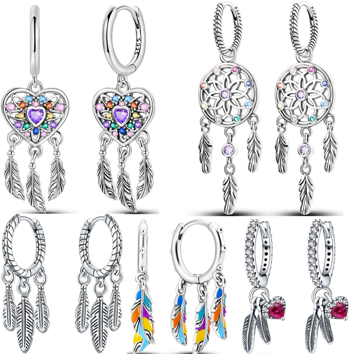 Orstarry 925 Sterling Silver Dreamy Heart-shaped Catcher Drop Earrings Women Earrings Charm Fashion Versatile Party Jewelry Gift