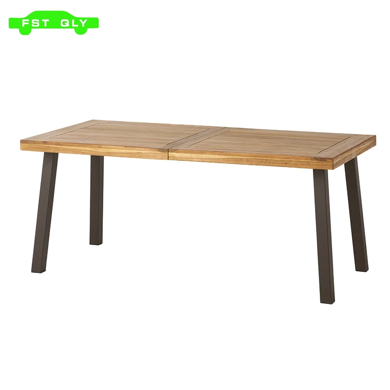 Della Acacia Wood Dining Table, Natural Stained with Rustic Metal, 32.25 in x 69 in x 29.5 in, Brown, Grey