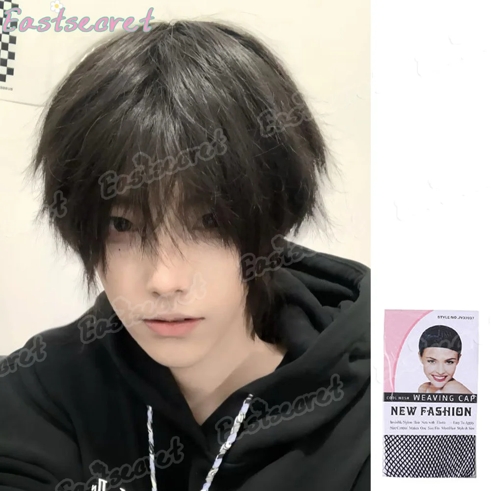 EAST Synthetic Short Men's Breathable Wig Men Boy Short Straight Cosplay Men Party Black Heat Resistant Synthetic Hair Wig