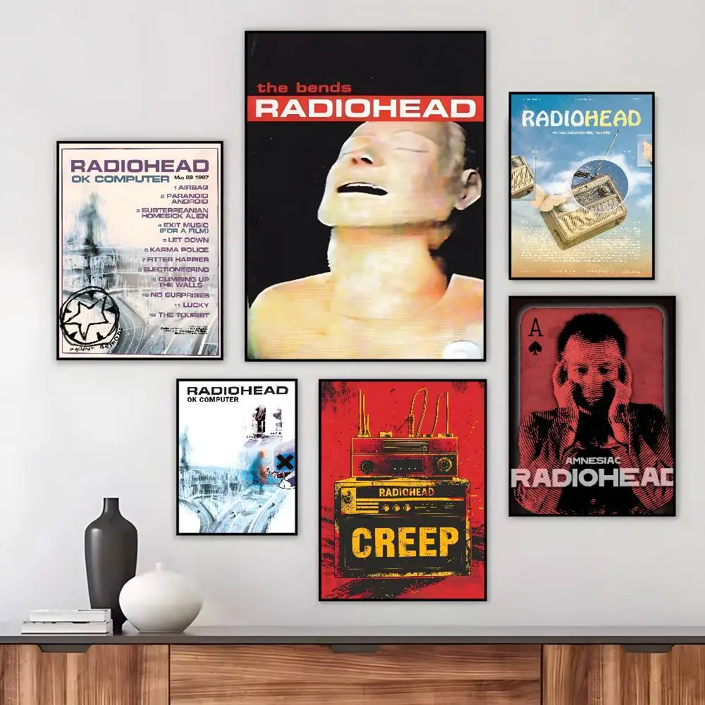 Rock Band Characters Radiohead Classic Poster canvas HD aesthetic Printing Paper Wall Art for Living Room Bar fashion Home Decor