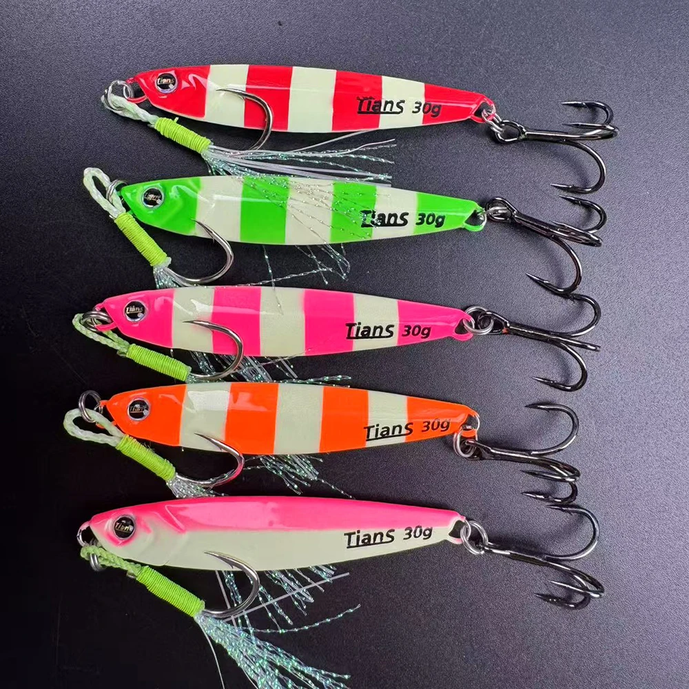 5 stücke Nachtlicht Metall Jig Tiefsee Angeln Lure10/15/20/25/30/35/40g Casting Jigging Köder Forelle Thunfisch Fisch Künstliche Köder – Detail 6