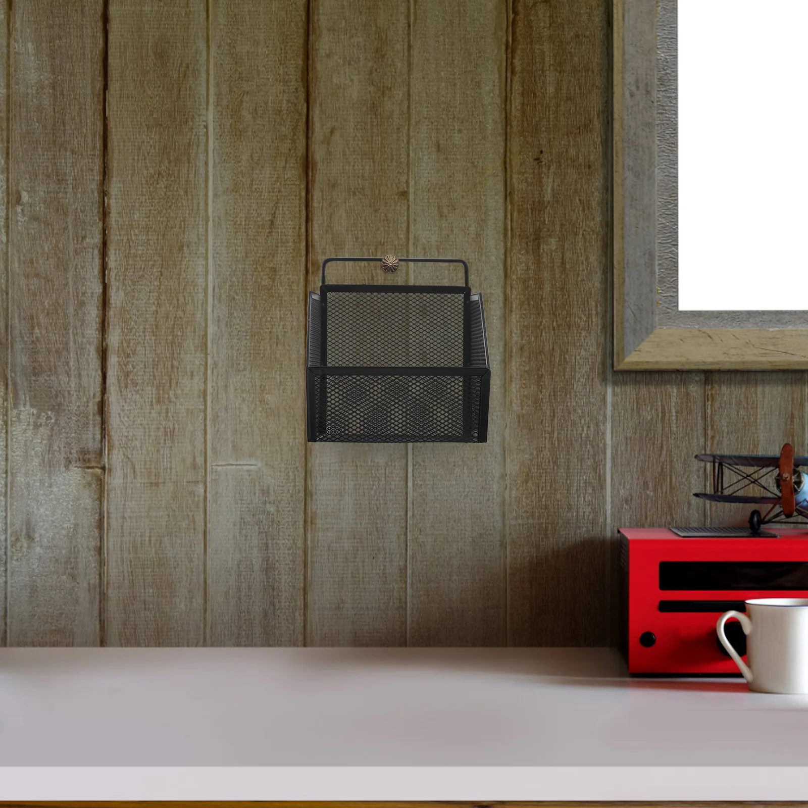 Metal Hanging File Holder Wall-Mounted Slanted Opening Mesh Organizer Office Desk Document Storage Basket for Home Work