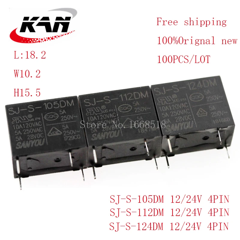 

Free shipping 100pcs Power Relay SJ-S-105DM SJ-S-112DM SJ-S-124DM 5VDC/12VDC/24VDC 5A 250VAC 4PIN Original New