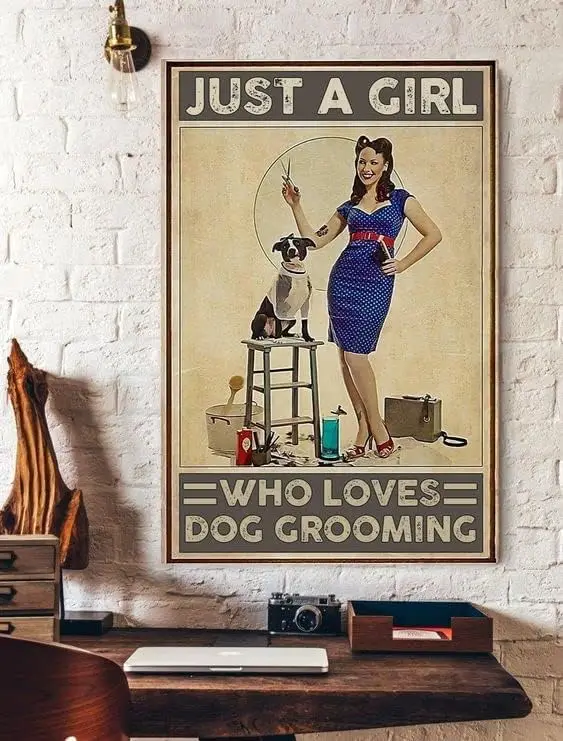 B1، مجرد فتاة تحب الكلب الاستمالة تين تسجيل الجدار ملصق ديكور مضحك الرجعية بار القهوة حانة هدية جدار ديكور تسجيل