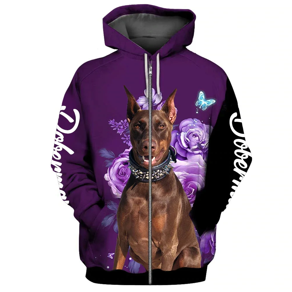 HX Fashion Animals Zip Hoodies Doberman Make Life Whole Hoodie Dogs Floral Graphic Tops Harajuku Sportswear Dropshipping