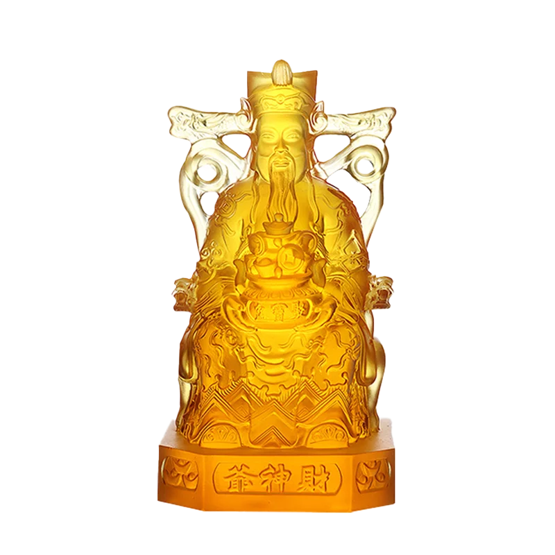 *&r ArtFamily Glazed Glass God of Wealth Buddha Carving (Lost-Wax Process) Ornaments From Jiangsu for Temple and Family Use