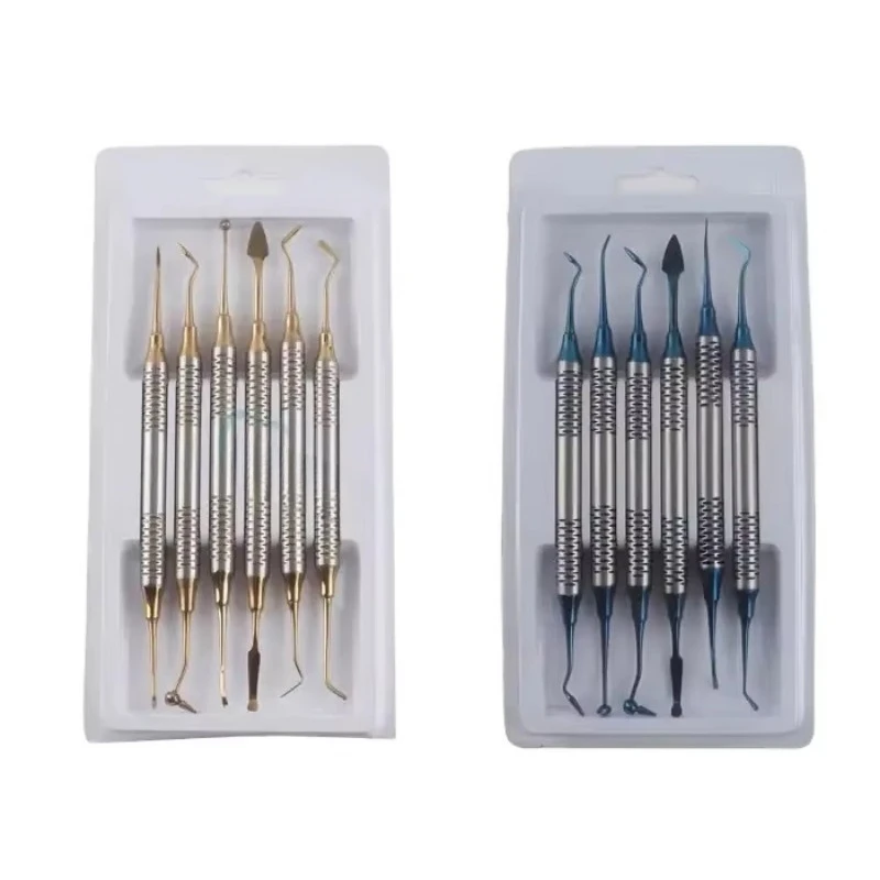6Pcs Dental Composite Resin Filling Kit Titanium Gold Coated Tips Restoration Placement Tools For Dentist Clinic