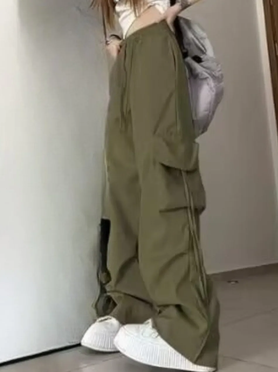 Neue Frauen Y2K Cargo Hosen Mode Lässig Hohe Taille Große Taschen Hip Hop Hosen Weibliche Streetwear Kordelzug Baggy Jogginghose – Detail 8