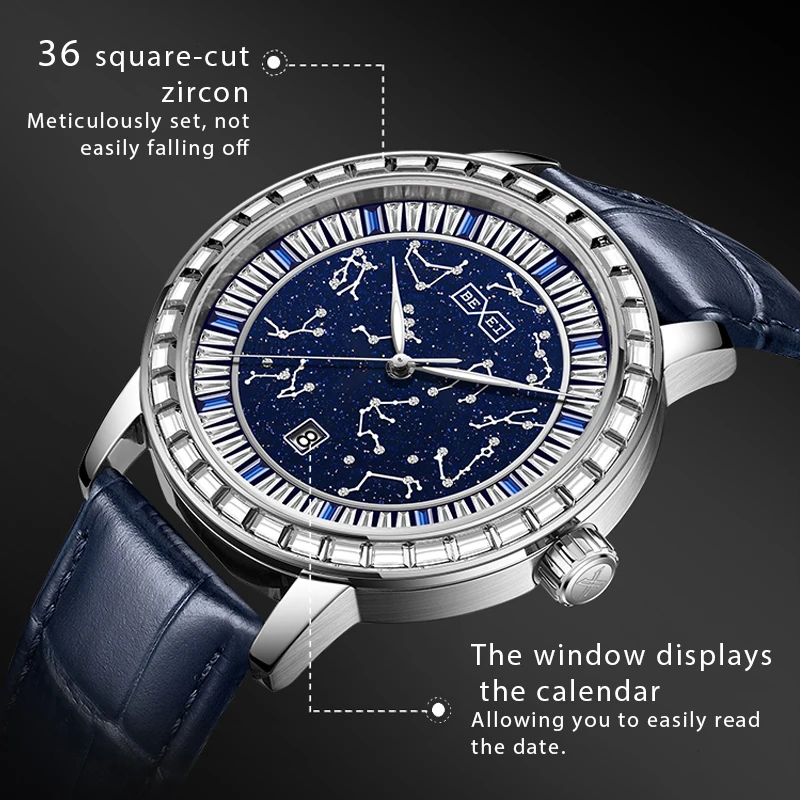 BEXEI 2025 affichage de la Date mouvement mécanique automatique 36 lunette en Zircon thème de la carte étoile astronomique montre homme saphir affaires