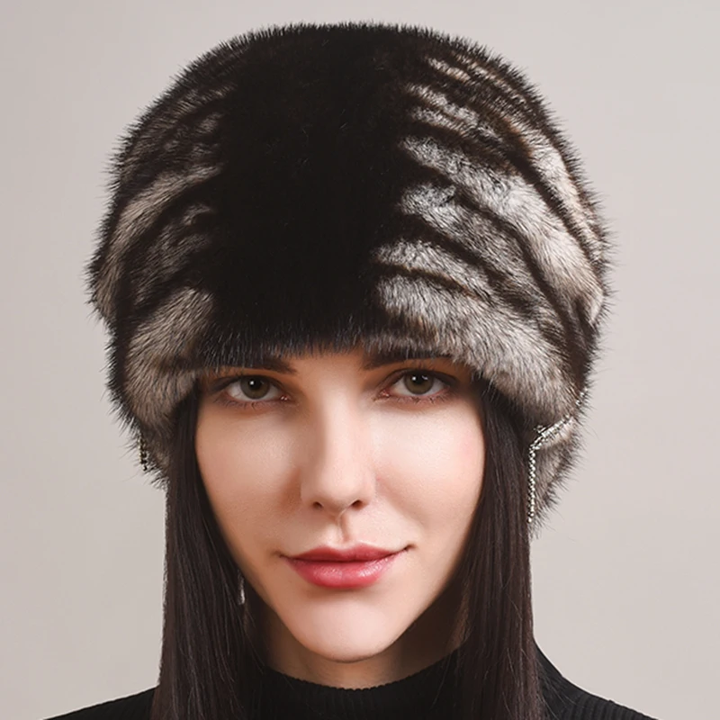 Ladies Fur Hat 2024 Winter Fluffy Mink Fur Russian Fur Hat Women\'s Headband Outdoor Winter Hat Earmuff Ski Cap Keep Warm