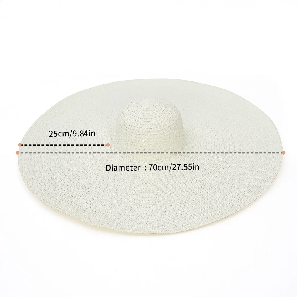 25CM Elegant Women Large Brim Sun Hat Outdoor Travel Hollow Out UV Protection Derby Hat Summer Straw Hat