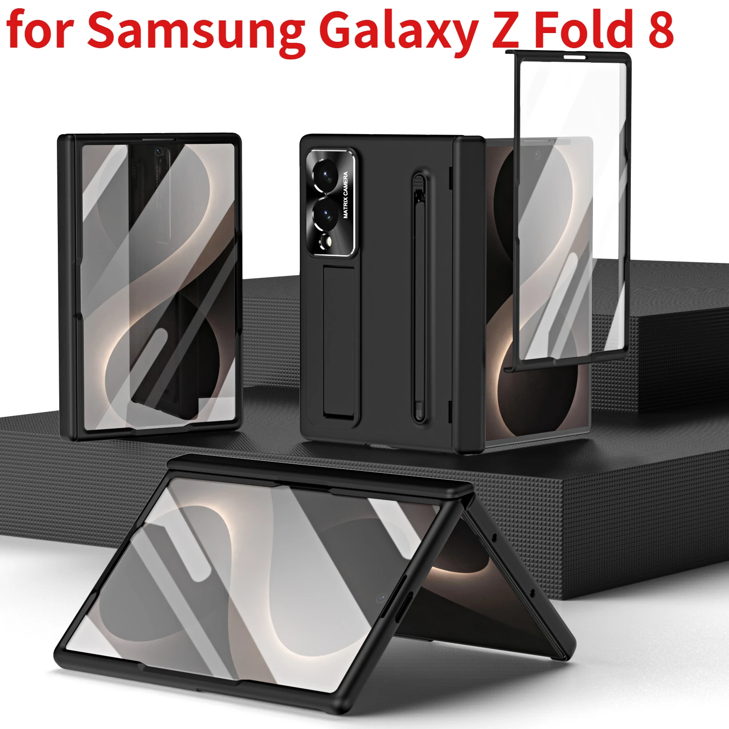 Portable stand case with touchscreen stylus pocket, full-coverage hinge protection for Samsung Galaxy Z Fold 8 Wide