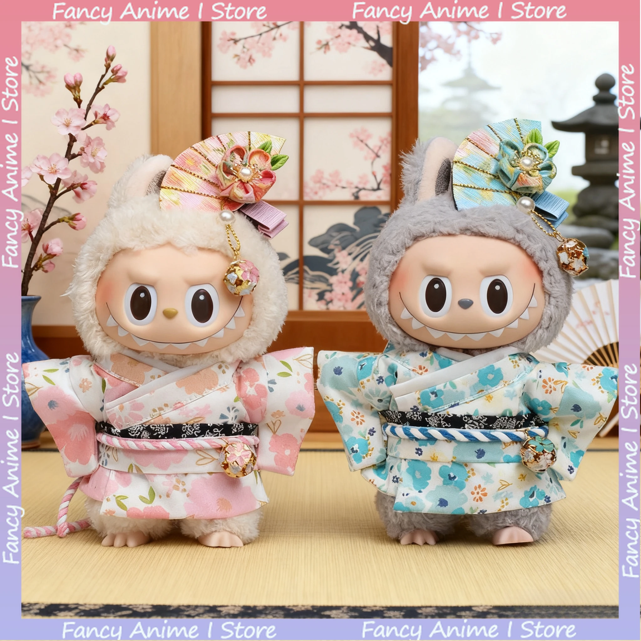 

Традиционное японское кимоно Labubu 15/17 см, одежда с заколкой для волос, мини-плюшевая кукла, одежда, модные аксессуары