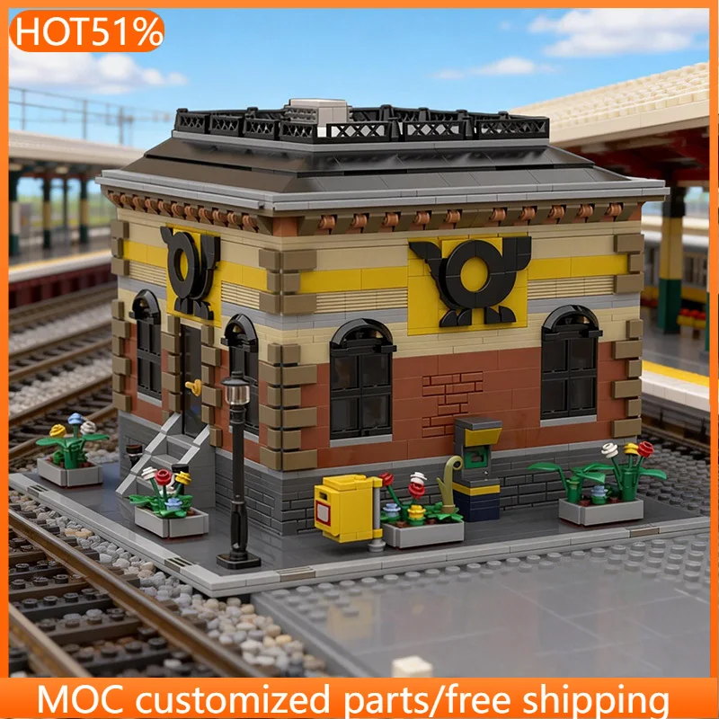 

1719 деталей Модульный конструктор: Посто́л, расширение почтового отделения, железнодорожная станция. Набор для сборки MOC. Конструктор DIY для мальчиков. Подарок.