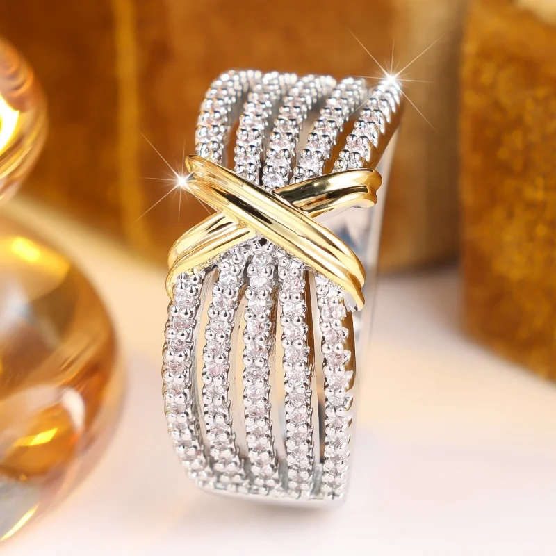 European and American Winding Rings with Multiple Layers of Interlocking Zirconia for Attending Banquets As Accessories