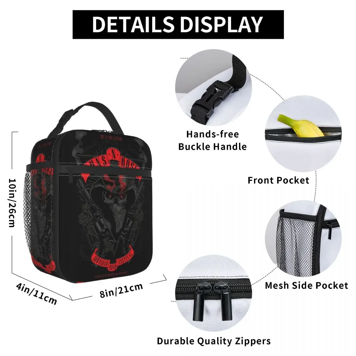 Guns N Roses Tour 2023 Insulated Lunch Bag Heavy Metal Band Food Container Reusable Cooler Thermal Bento Box For Picnic